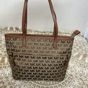 MICHAEL KORS Beige/Brown Signature Canvas Leather Kempton Tote Bag NWOT